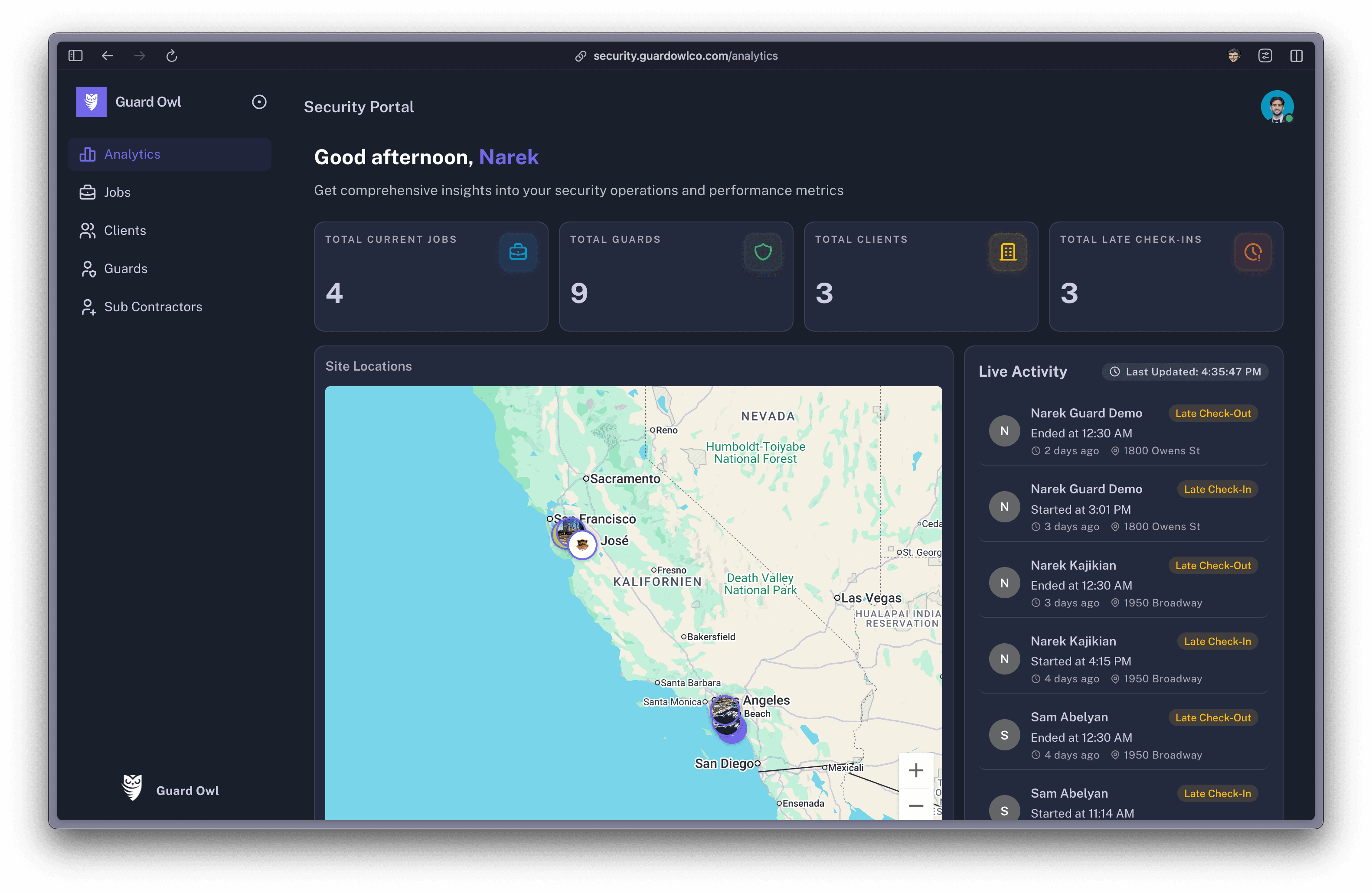 Guard Owl Security Management Dashboard