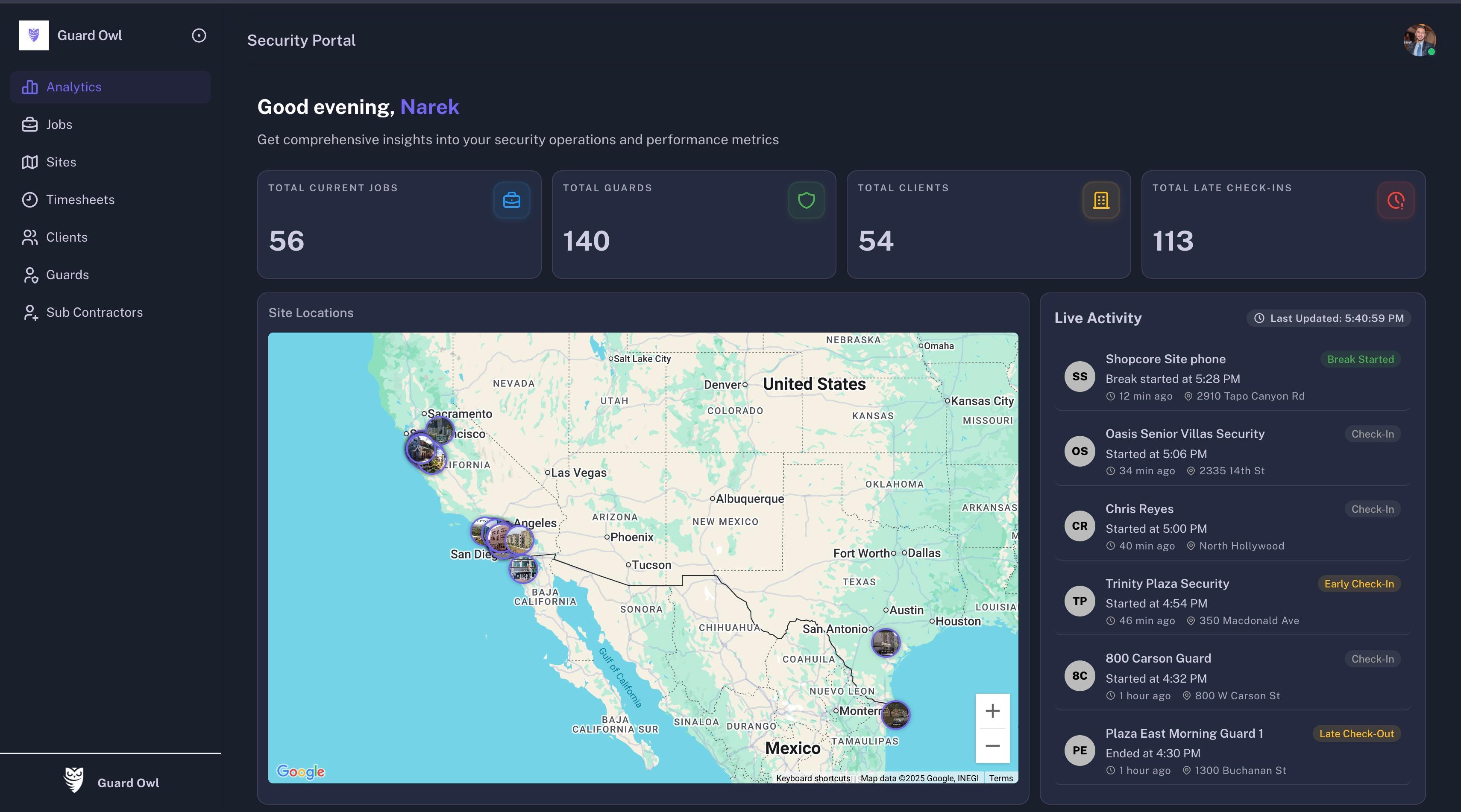 Guard Owl Security Management Dashboard