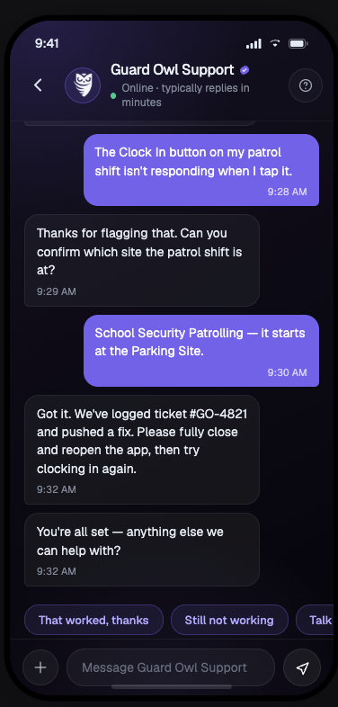 Guard Owl guard app - AI-written reports