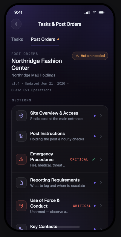Guard Owl patrol app - Tasks & post orders