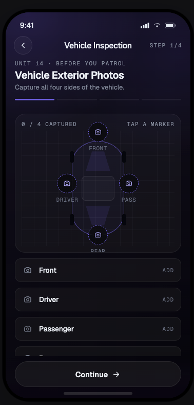 Guard Owl patrol app - Vehicle inspection